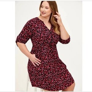 Torrid Zip Front Heart Print Dress Challis Elastic Waist Size 3X